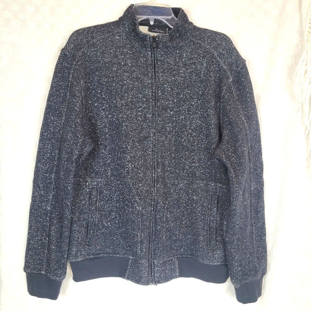 Marc Anthony men's black speckled jacket funnel collar zipper front bomber L